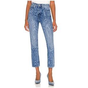 Lovers & Friends Reece High Rise Slim Straight Jeans Blue Canyon Wave Design 25